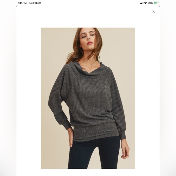 in loom Tops - Charcoal Gray off the shoulder Knit Top NWT In Loom
